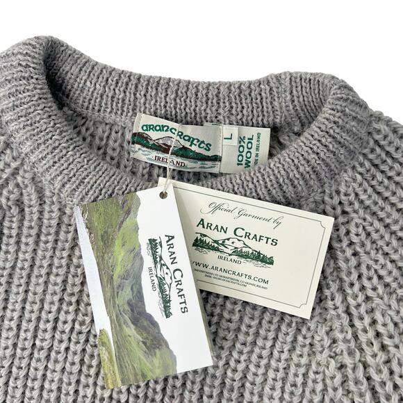 New Aran Crafts Men's Fisherman Irish Rib Crew Neck Wool Sweater Size L - Picture 3 of 7